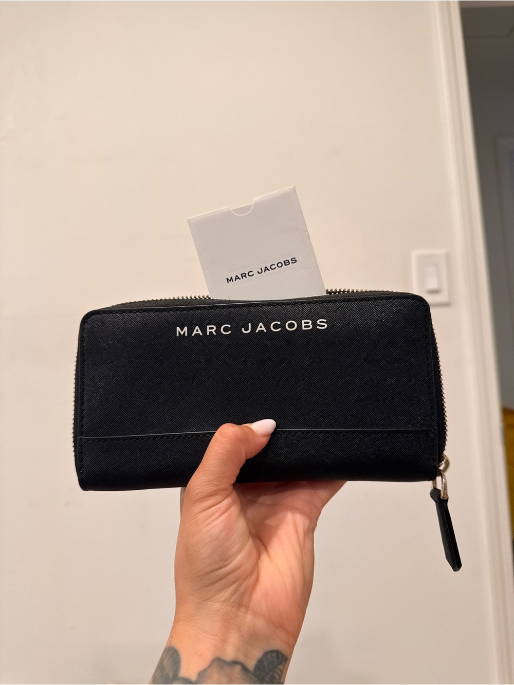 Marc Jacobs Black Saffiano Zip Wallet with Logo